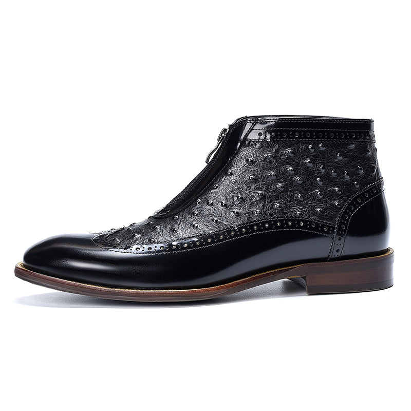 Men’s Two-Tone Leather Zipper Boots