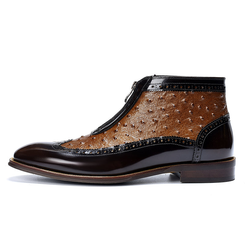 Men’s Two-Tone Leather Zipper Boots