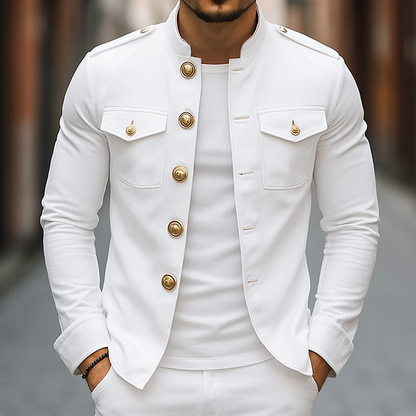 H&L Men's Vintage Casual Solid Stand Collar Button Jacket
