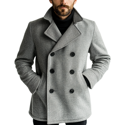 H&L Men's Blended Double-breasted Mid-length Coat