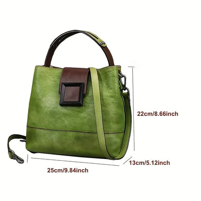 Vintage-style Solid Colour Genuine Leather Crossbody Bag