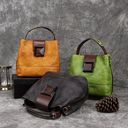 Vintage-style Solid Colour Genuine Leather Crossbody Bag