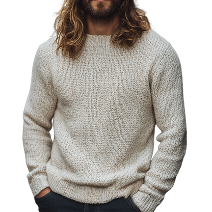 H&L Men's Solid Color Crew Neck Pullover Knit Sweater