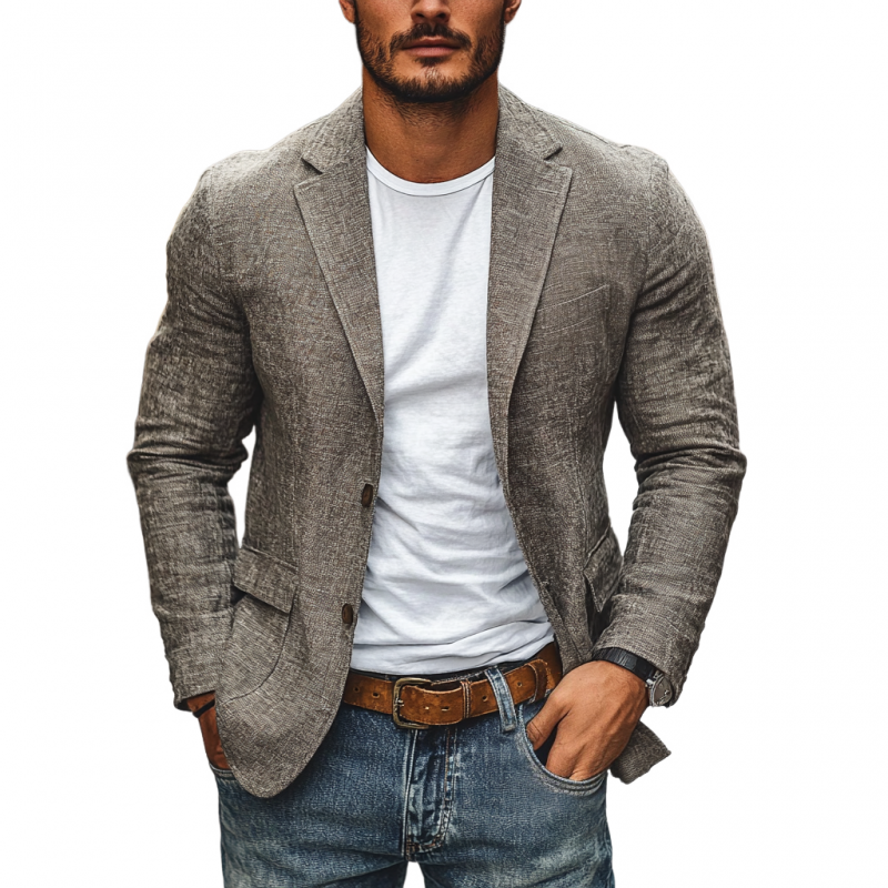 H&L Men's Casual Cotton Linen Notch Lapel Single-breasted Slim-fit Blazer