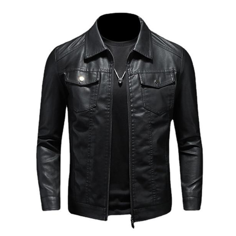 H&L Men's Lapel Leather Biker Jacket