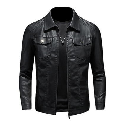 H&L Men's Lapel Leather Biker Jacket