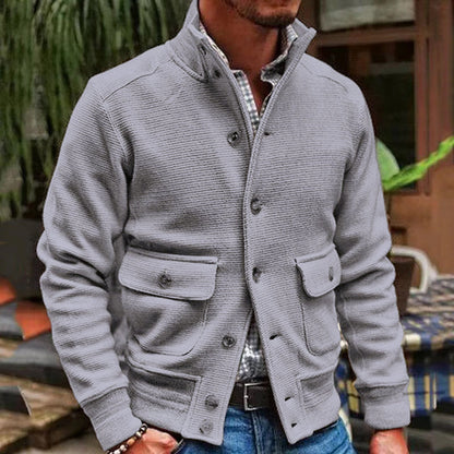 H&L Men's Stand Collar Solid Color Jacket