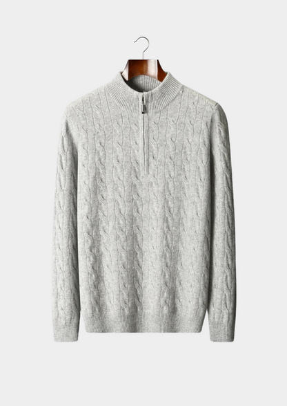 PURE EXTRA-FINE MERINO WOOL CABLE HALF ZIP