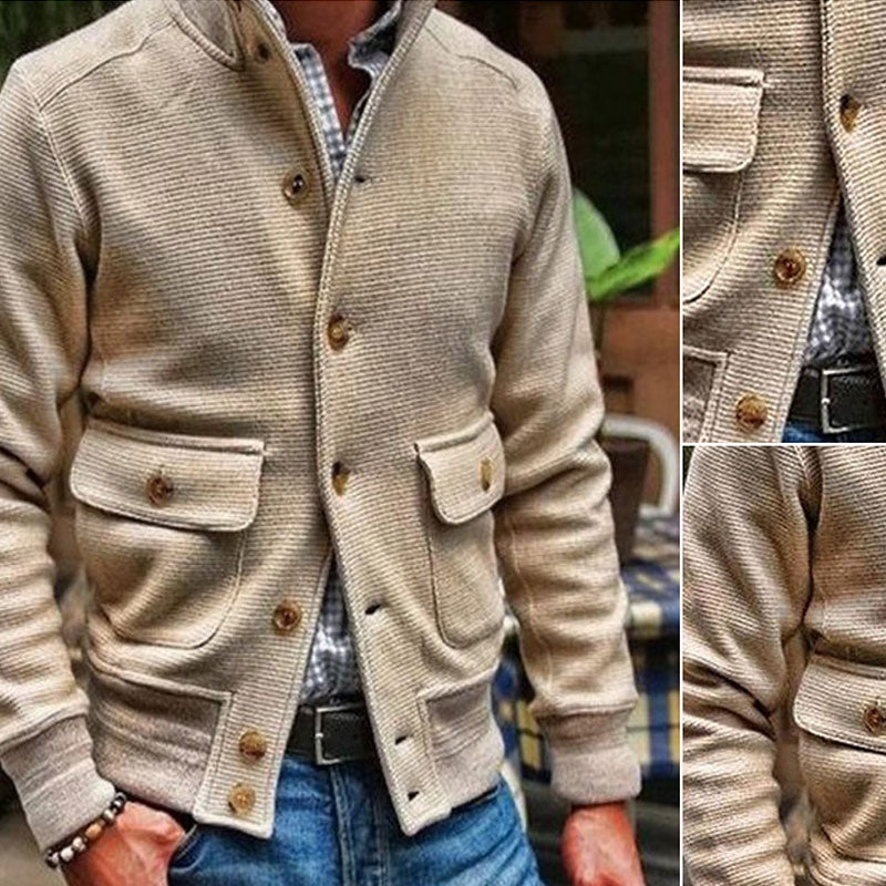 H&L Men's Stand Collar Solid Color Jacket