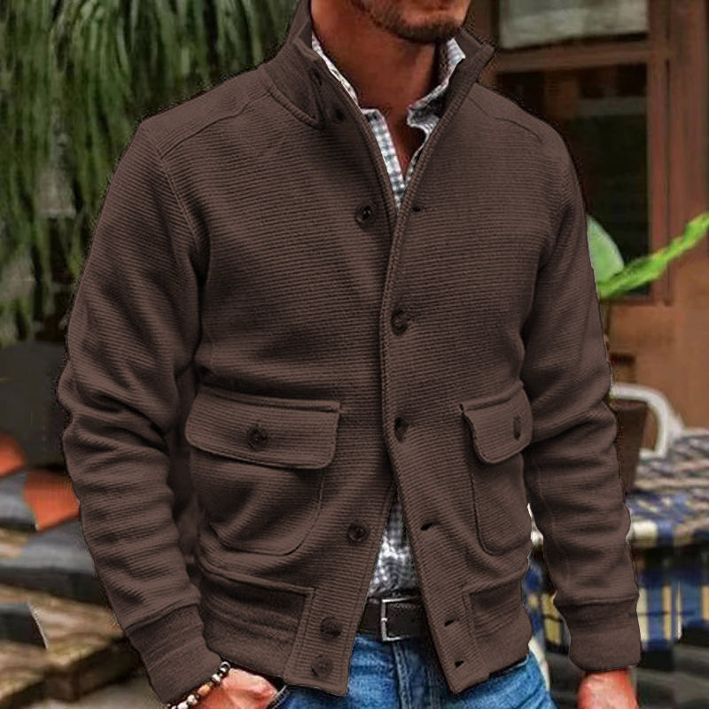 H&L Men's Stand Collar Solid Color Jacket