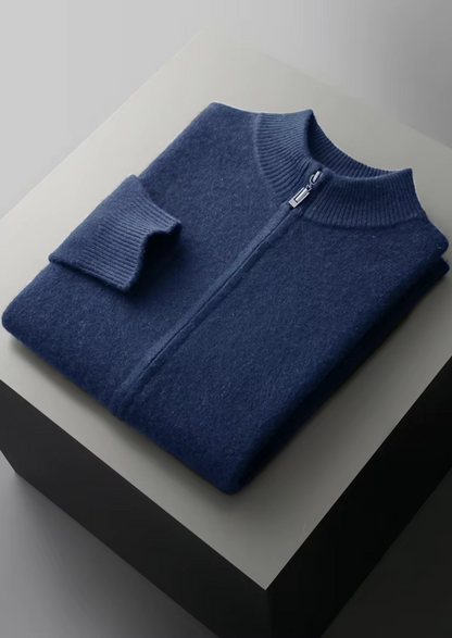 PURE EXTRA-FINE MERINO WOOL ZIPPER CARDIGAN