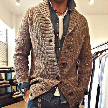 H&L MEN'S VINTAGE LAPEL KNIT CARDIGAN JACKET