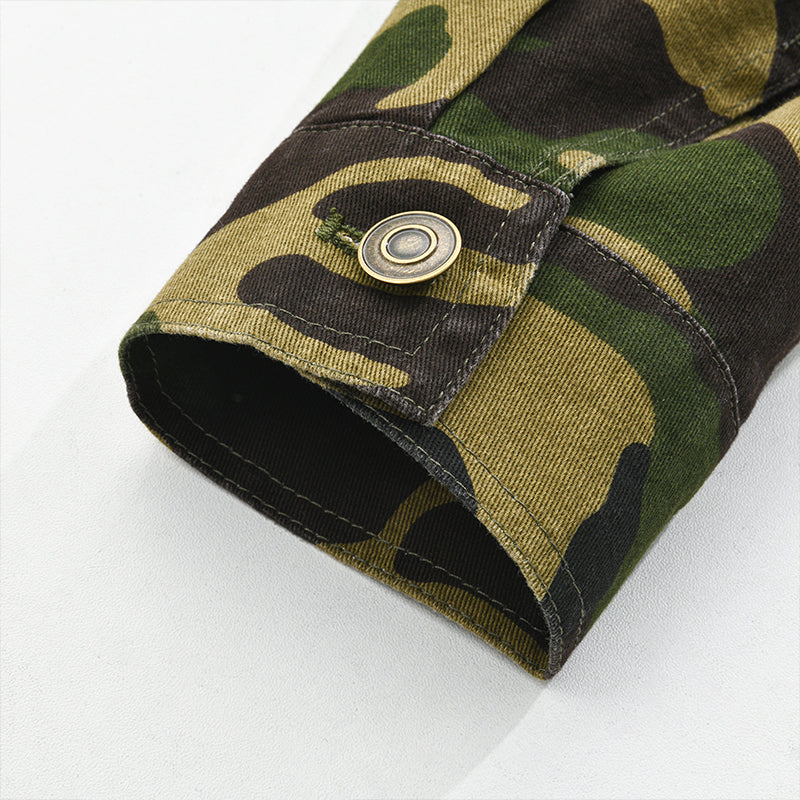 H&L Men's Camouflage Canvas Retro Wear Lapel Jacket