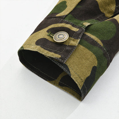 H&L Men's Camouflage Canvas Retro Wear Lapel Jacket