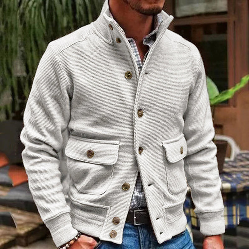 H&L Men's Stand Collar Solid Color Jacket