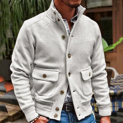 H&L Men's Stand Collar Solid Color Jacket