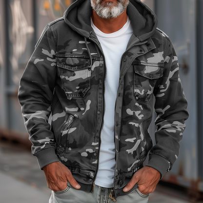 H&L Men's Camouflage Hooded Multi-pocket Zip Cargo Jacket