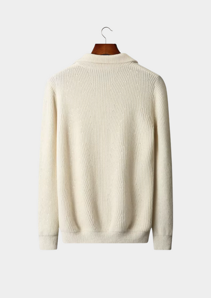PURE EXTRA-FINE MERINO WOOL RIBBED HALF-ZIP