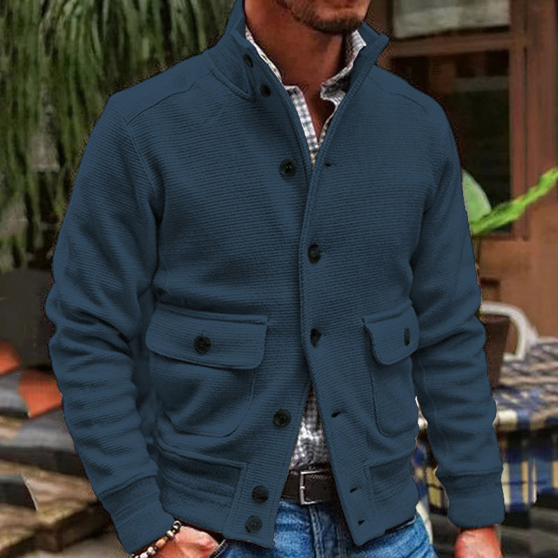 H&L Men's Stand Collar Solid Color Jacket