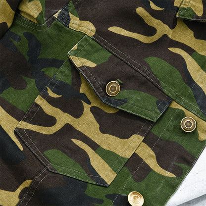 H&L Men's Camouflage Canvas Retro Wear Lapel Jacket