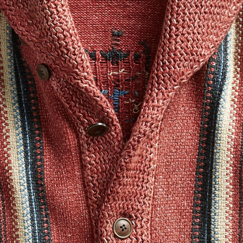 H&L Men's Vintage Jacquard Lapel Single Breasted Long Sleeve Knit Cardigan