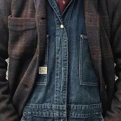 H&L Men's Retro Checkered Lapel Loose Jacket