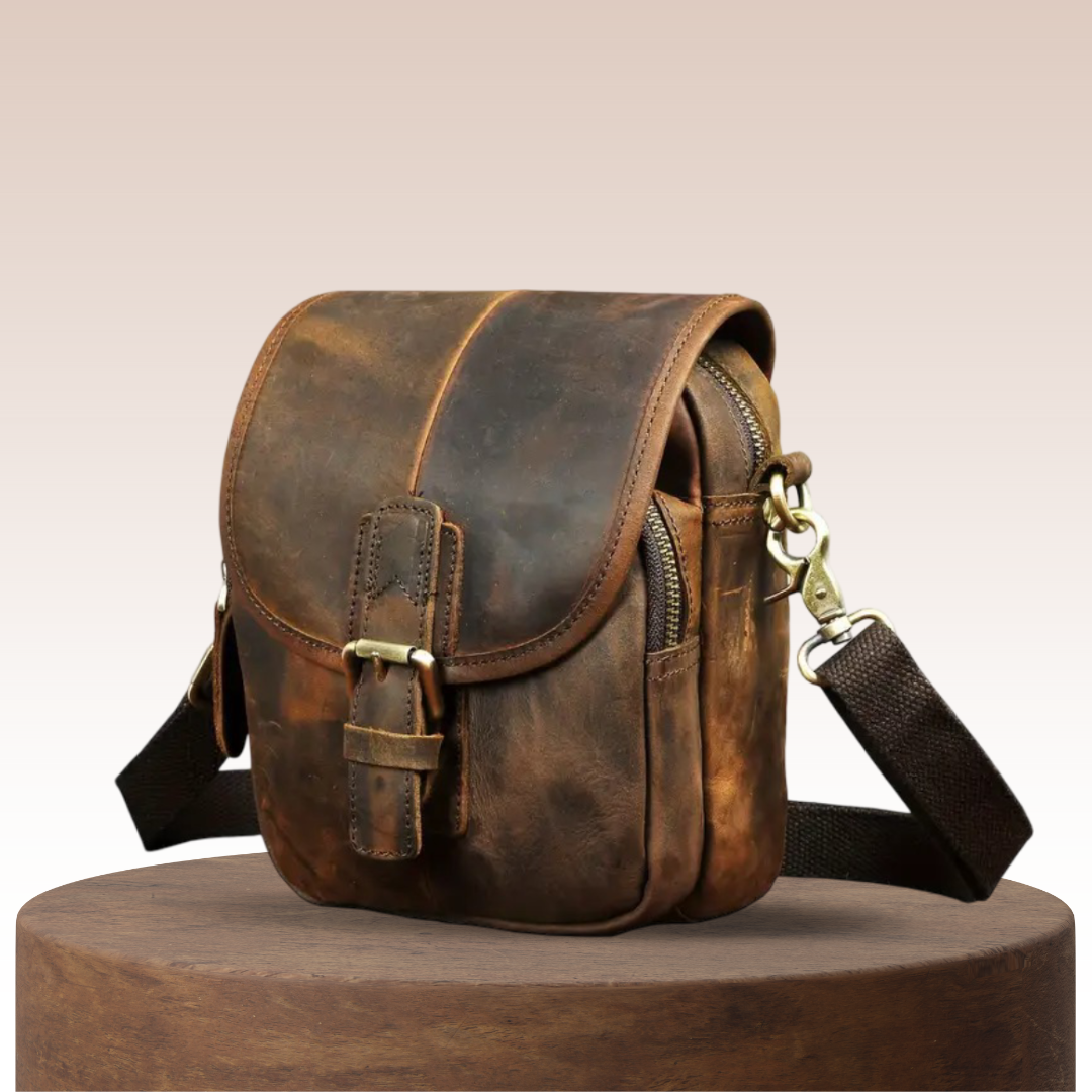 Nolan | Compact Leather Crossbody Pouch with Buckle Flap