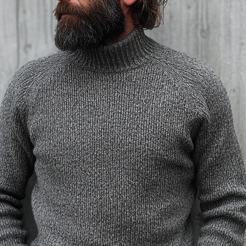 H&L Men's Solid Color Knitted Turtleneck Sweater