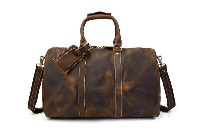 Distressed Brown Men's Leather Luggage Travel Bag Duffle