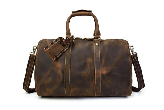Distressed Brown Men's Leather Luggage Travel Bag Duffle