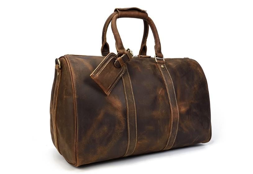 Distressed Brown Men's Leather Luggage Travel Bag Duffle
