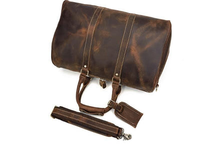 Distressed Brown Men's Leather Luggage Travel Bag Duffle