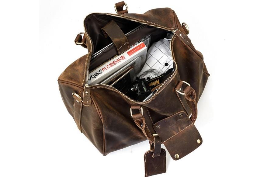 Distressed Brown Men's Leather Luggage Travel Bag Duffle