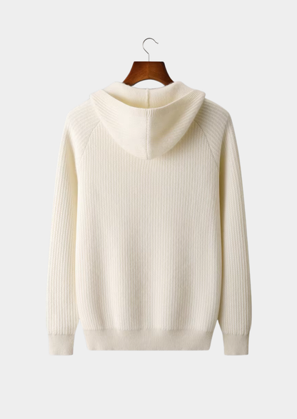 PURE EXTRA-FINE MERINO WOOL RIBBED ZIPPER HOODIE