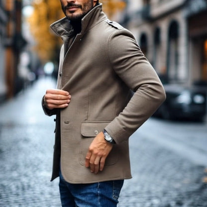 H&L Men's Casual Wool Blend Lapel Single-breasted Slim Short Coat
