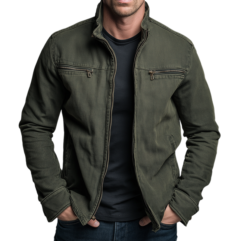 Men's Vintage Casual Cotton Washed Zipper Lapel Jacket MTA0339I1TO