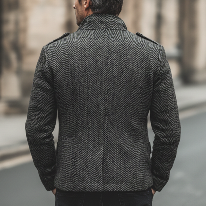 H&L Men's Business Double-breasted Notched Lapel Faux Wool Jacket