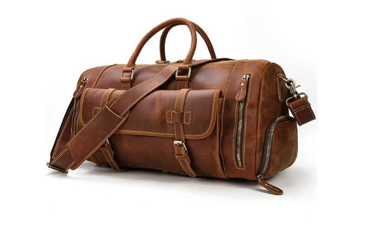 Brown Leather Weekender Bag & Travel Duffel for Men and Women