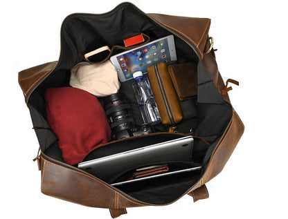 Brun Læder Duffle Bag Til Mænd