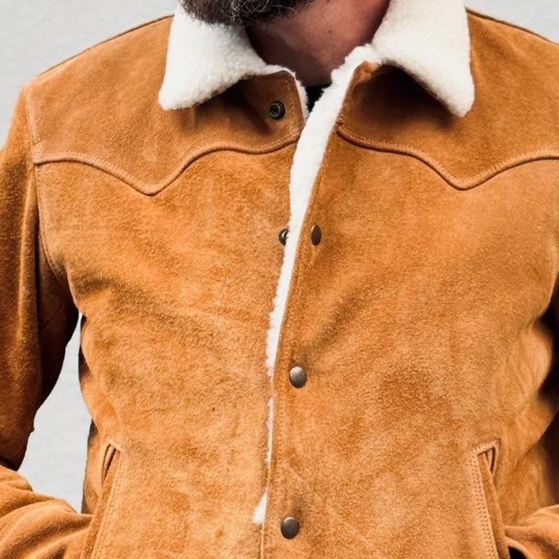 H&L Men's Retro Solid Color Patchwork Faux Suede Lapel Button Jacket