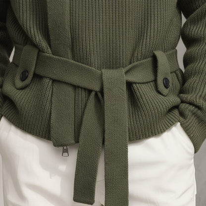 Men's Classic Casual Stand-up Collar Zip-up Knit Cardigan (belt Included) MTA0492K7K