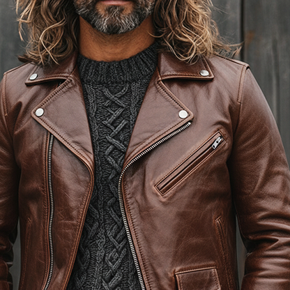 H&L Men's Retro Zipper Lapel Motorcycle Jacket