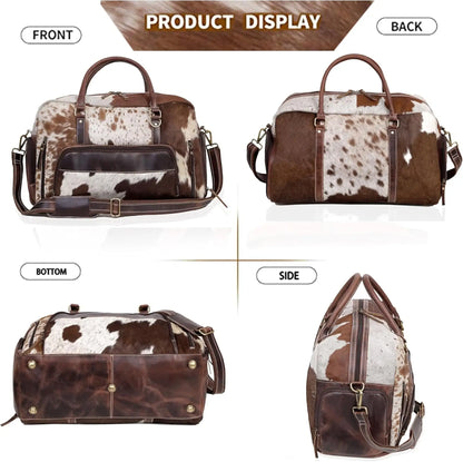 Premium Cowhide Leather Duffle Bag | Unisex Travel Weekender Bag
