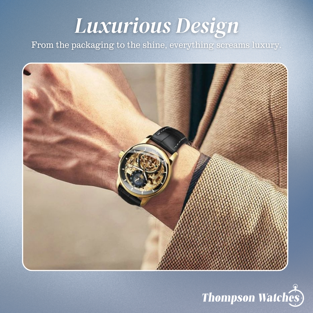 Blake™ | Mechanical Skeleton Watch with Moon Phase Display | 44mm
