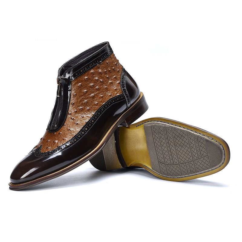 Men’s Two-Tone Leather Zipper Boots