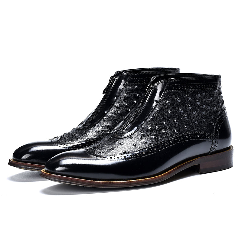 Men’s Two-Tone Leather Zipper Boots