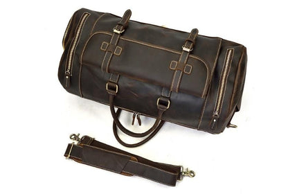 Brown Leather Weekender Travel Luggage Bag