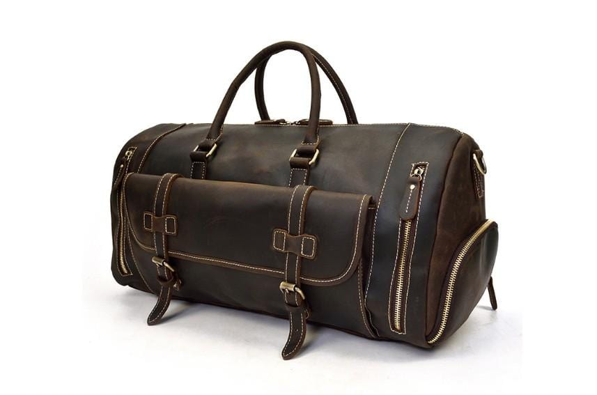 Brown Leather Weekender Travel Luggage Bag