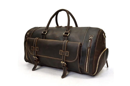 Brown Leather Weekender Travel Luggage Bag