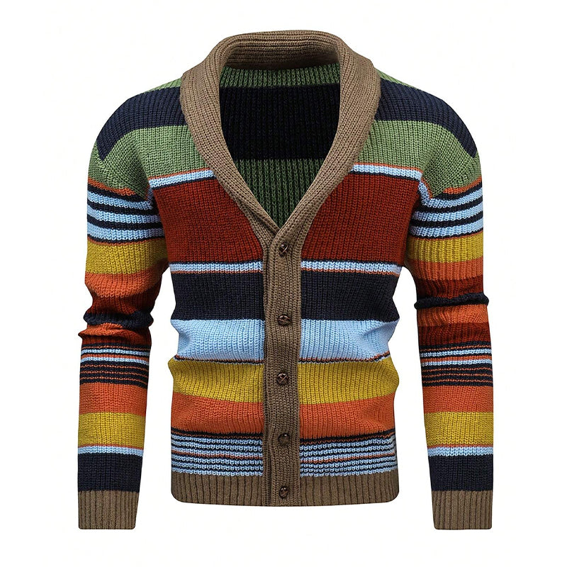 H&L Men's Colorblock Lapel Sweater Jacket